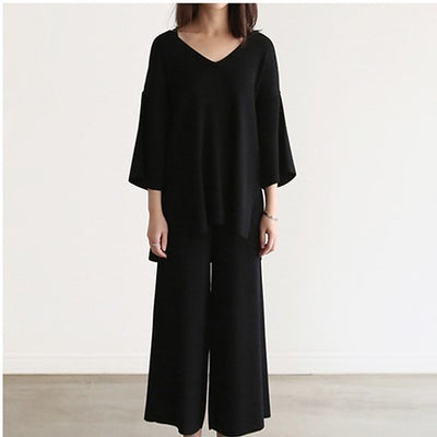 Conjunto Elegante: Blusa Escote V con Pantalón Palazzo de Pierna Ancha - Image 4