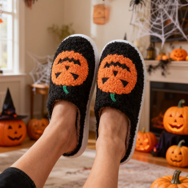 Pantuflas Cálidas Calabaza Halloween para Parejas - Zapatos de Casa Cómodos Hombre y Mujer