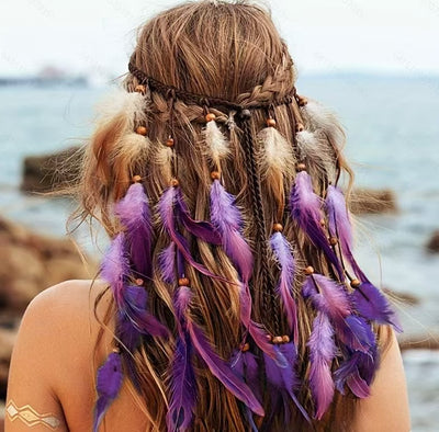 Diadema Bohemia de Plumas Bicolor - Accesorio Étnico para Cabello - Image 12