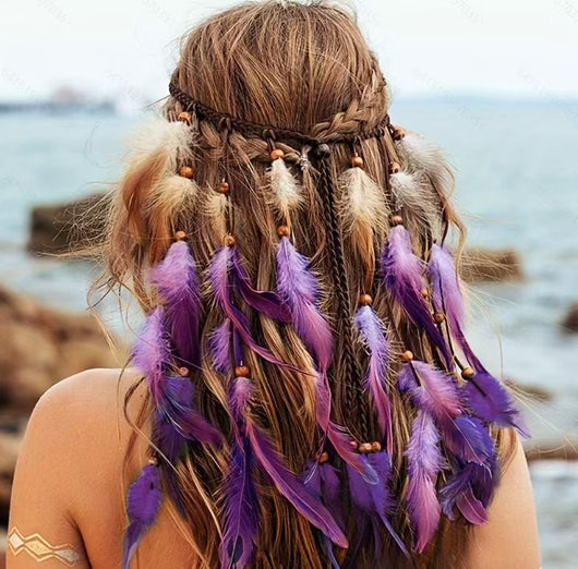 Diadema Bohemia de Plumas Bicolor - Accesorio Étnico para Cabello - Image 12