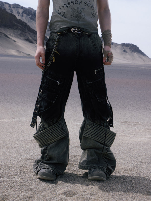 Pantalones Vaqueros de Trabajo Degradado Gris-Negro Lavado