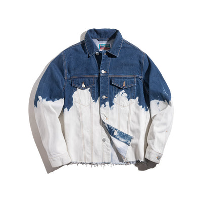 Chaqueta Denim Tie-Dye Vintage Lavado con Bordes Crudos - Estilo Casual Desenfadado