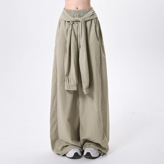 Pantalones Casuales Retro con Cordones y Diseño Clásico de Color Sólido - Image 2