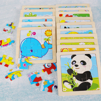 Puzzle de Madera 3D Animales Infantil 9 Piezas con Diseño de Dibujos Animados