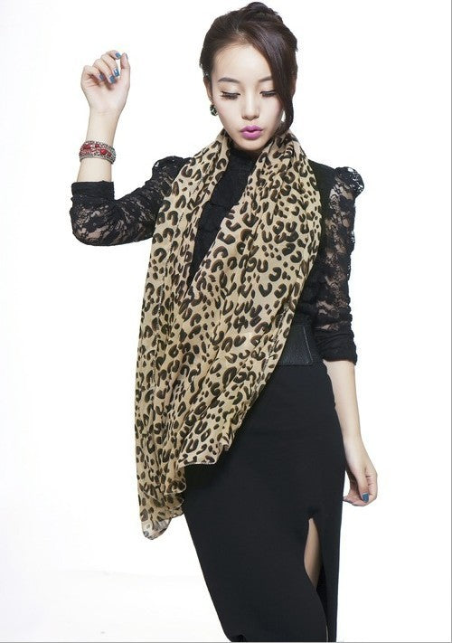 Pañuelo Largo de Moda Coreana en Chifón con Estampado de Leopardo - Image 3