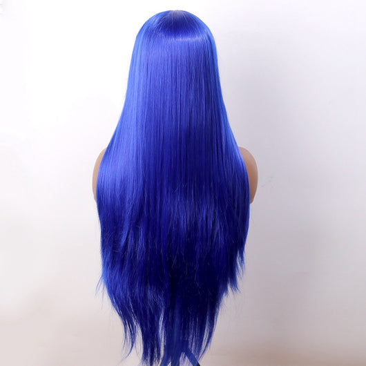 Peluca Frontal de Encaje Sintético Azul Liso Largo - Image 6