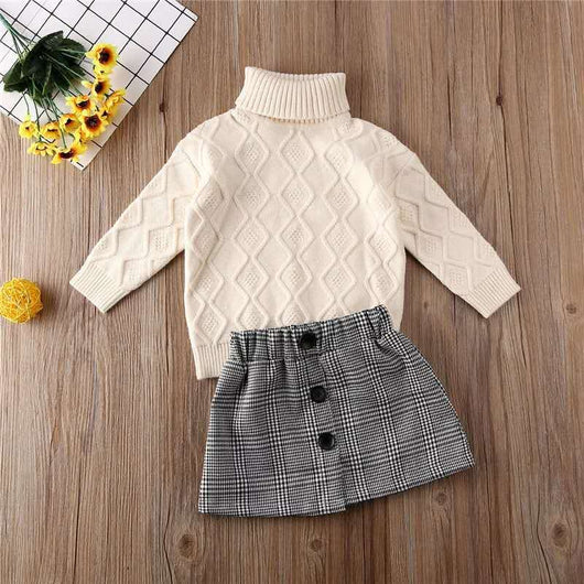 Conjunto Elegante: Suéter Cuello Alto + Falda Escocesa - Image 3