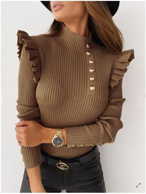 Blusa de Manga Larga con Volantes y Botones para Mujer - Otoño/Invierno - Image 15