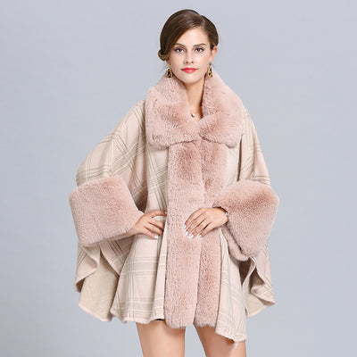 Poncho Cuadriculado para Mujer con Cuello de Pelaje Sintético Zorro - Abrigo Invierno - Image 13