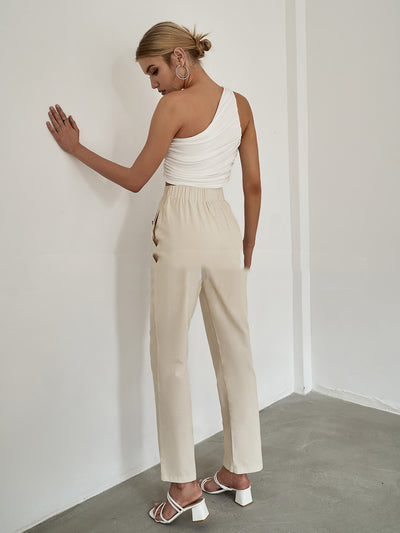 Pantalones Chinoiserie Cintura Alta Marrón Línea Recta sin Cinturón - Image 7