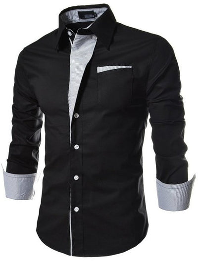 Camisa Slim Fit de Algodón para Hombre - Manga Larga Color Sólido - Image 9