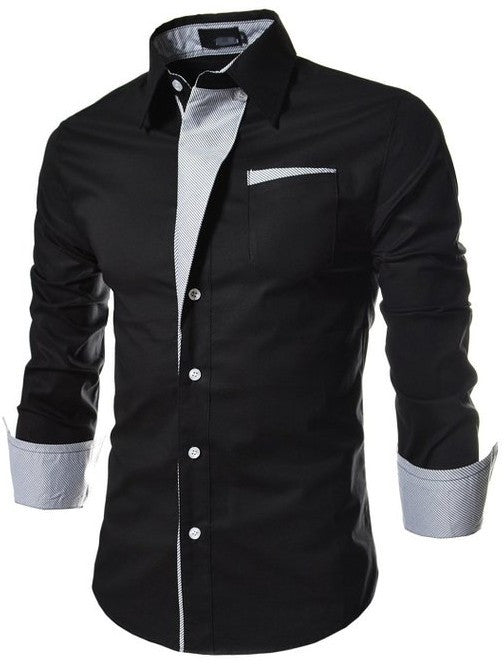Camisa Slim Fit de Algodón para Hombre - Manga Larga Color Sólido - Image 9