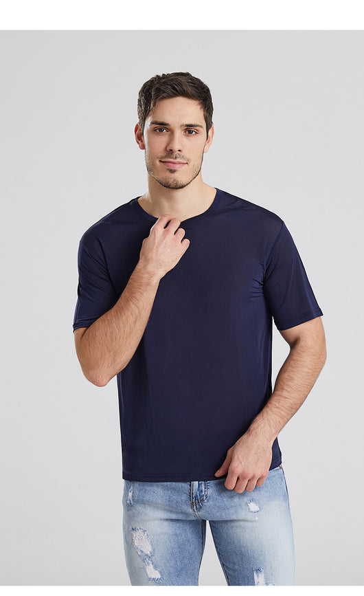 Camiseta de Seda Mulberry Suelta para Hombre - Cuello Redondo - Image 13