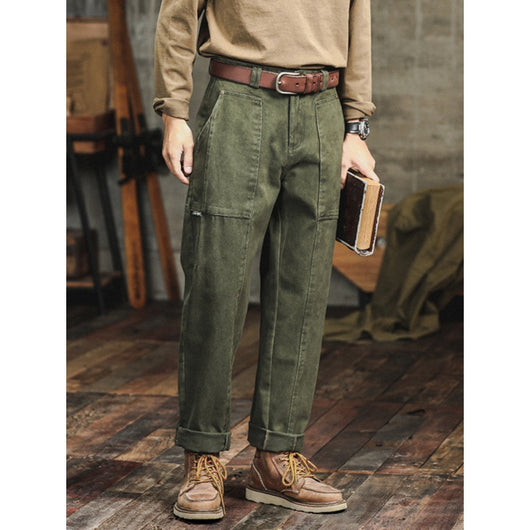 Pantalones Cargo Holgados Verde Militar Estilo Retro para Hombre - Image 3