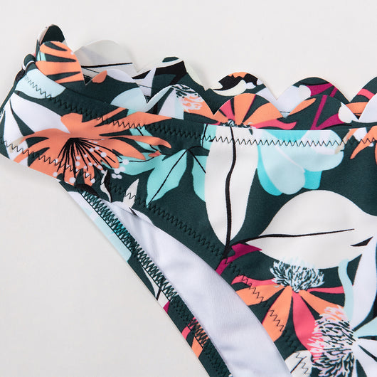 Bikini Estampado Floral Verde con Bordes Ondulados - Image 25