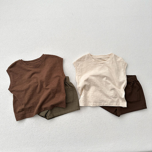 Playera sin Mangas de Algodón Slub con Hombro Caído para Niños y Niñas - Image 14