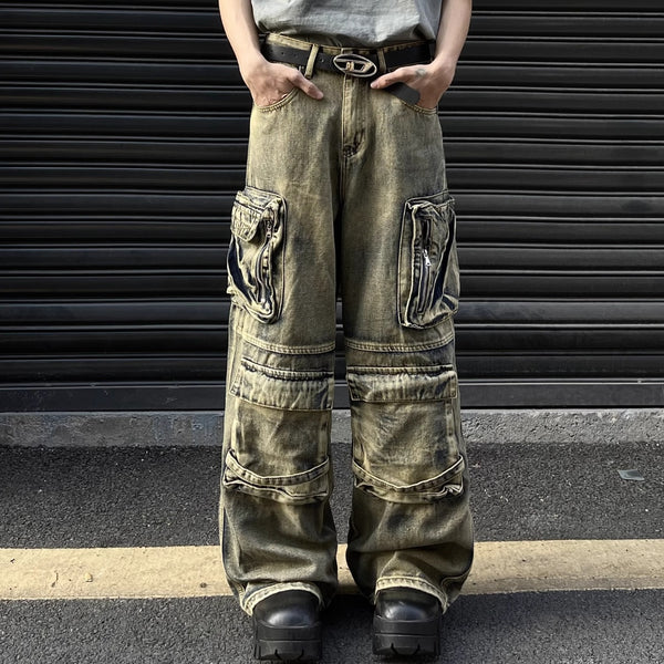 Pantalón Vaquero Retro Tipo Workwear con Bolsillos y Pierna Ancha