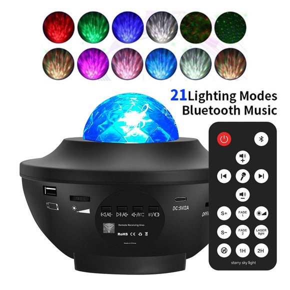 Lámpara Proyector Cielo Estrellado con Ondas de Agua, Bluetooth y Luz Láser Atmosférica