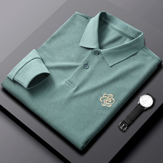 Camiseta de Algodón Puro con Cuello Solapa para Hombre - Manga Larga Otoño - Image 14