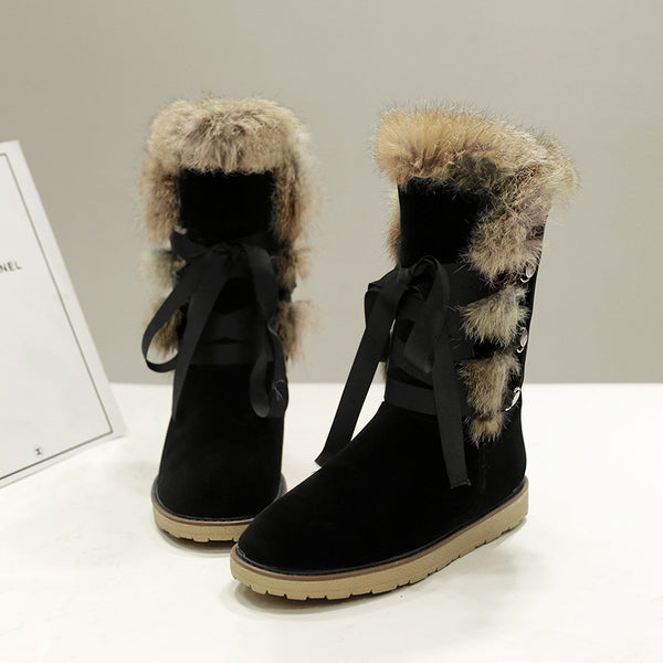 Botines de Tobillo con Piel de Conejo Real