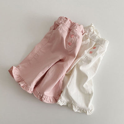 Pantalones Anchos de Niña con Detalle de Encaje y Oreja Retro - Moda Casual Primavera
