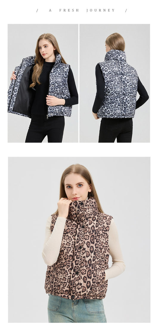 Chaleco de Algodón Estampado Leopardo con Cuello Mao - Image 13