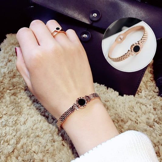 Pulsera Brazalete Números Romanos Oro Rosa Acero Inoxidable para Parejas