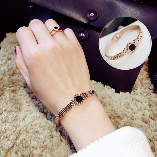 Pulsera Brazalete Números Romanos Oro Rosa Acero Inoxidable para Parejas
