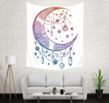 Bohemian sun and moon tapestry with a celestial pattern of golden suns and crescent moons on a dark blue background. - Image 31