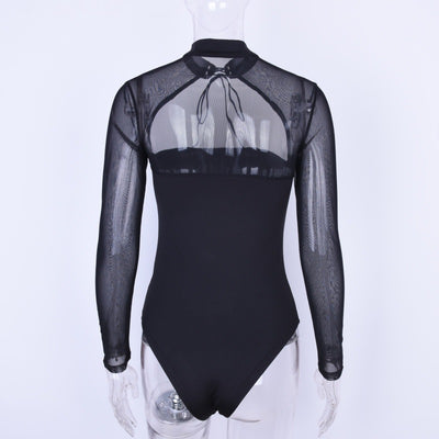 Vestido Otoñal de Cuello Alto con Manga Larga y Detalles en Malla - Image 6