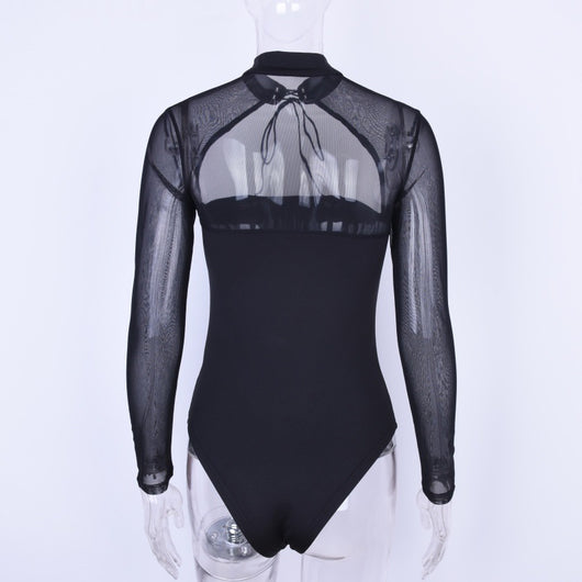 Vestido Otoñal de Cuello Alto con Manga Larga y Detalles en Malla - Image 6