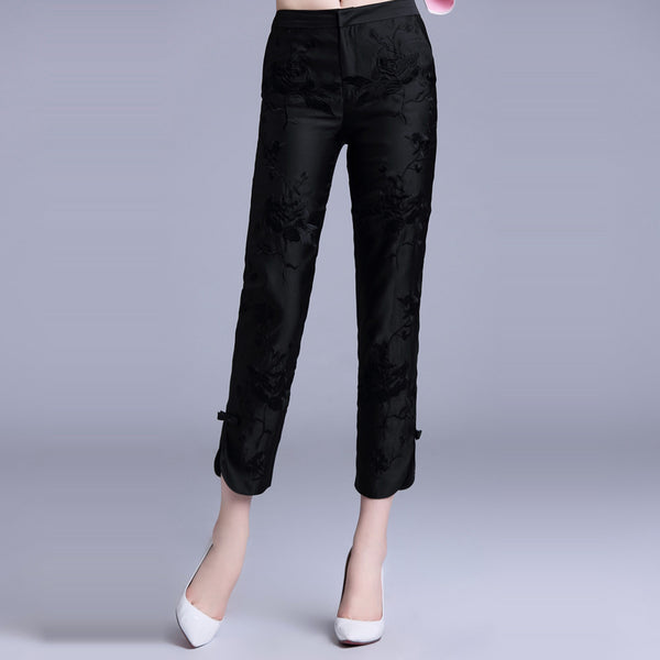 Pantalones Casuales Bordados Slim Fit Tipo Capri - Tendencia Actual