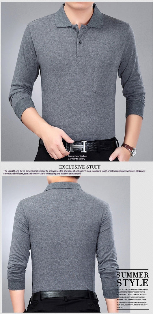 Camisa Manga Larga Clásica para Hombre con Cuello Italiano y Bolsillos Funcionales - Image 11