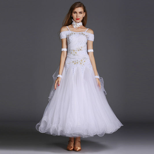 Vestido de Danza Moderno Ajustado con Strass y Mangas Cortas