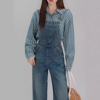 Camisa Vaquera Suelta con Tirantes Azules - Efecto Adelgazante