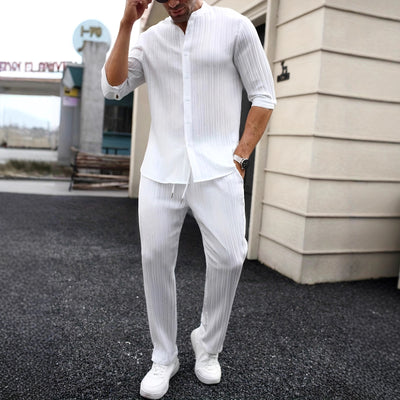 Conjunto de Camisa y Pantalón Liso Primavera Verano para Hombre