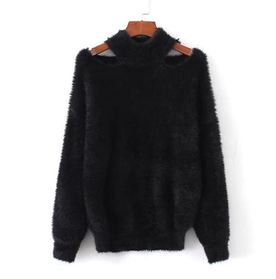 Suéter Pullover de Cuello Alto Elegante con Escote Descubierto en Polar de Visón - Image 7