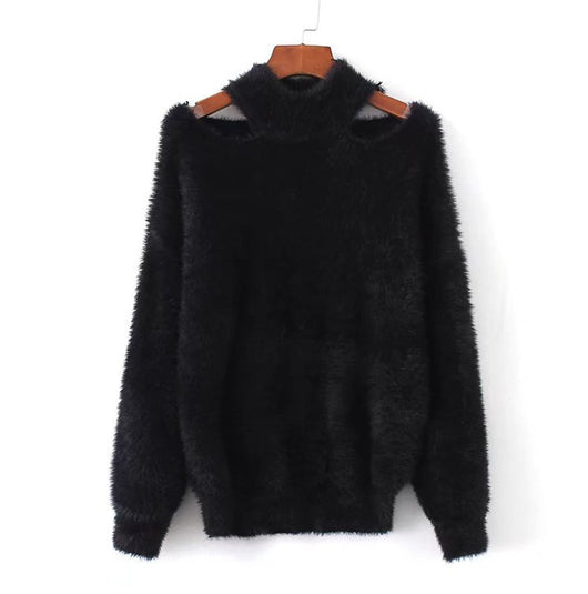 Suéter Pullover de Cuello Alto Elegante con Escote Descubierto en Polar de Visón - Image 7