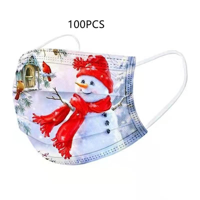 Disposable adult Christmas mask with Santa Claus, a red bird, and "JOY" in candy canes on a black background. - Image 4