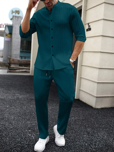 Conjunto de Camisa y Pantalón Liso Primavera Verano para Hombre - Image 9