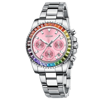 Reloj Ejecutivo Acero Inoxidable con Diamantes de Colores para Mujer - Image 4