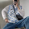 Chaleco Sweater de Punto Cuadros Preppy con Cuello en V para Hombre