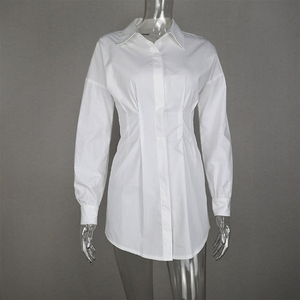 Camisa de Algodón con Pliegues en Cintura y Mangas Largas