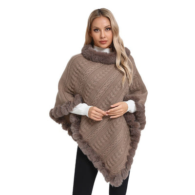 Poncho Tipo Capa de Punto Grueso con Cuello de Pelaje - Image 5