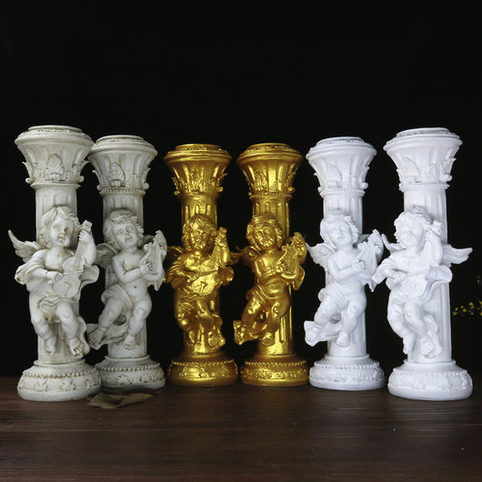 Set de 2 Candelabros Retro Ángel Cupido en Mármol - Image 3