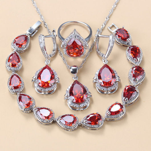 Conjunto de Joyería con Piedras Incrustadas: Collar, Aretes y Anillo de 4 Piezas - Image 3