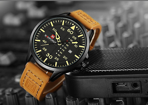 Reloj Deportivo Militar NAVIFORCE para Hombre - Cuarzo con Calendario y Correa de Cuero
