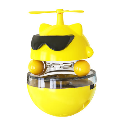 Yellow cat toy shaped like a cat's head with sunglasses and a propeller, featuring a tumbler base with a laser. - Image 4