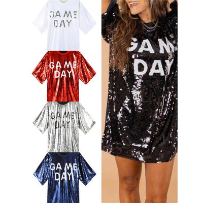 Blusa Suelta Lentejuelas Manga Corta Talla Grande para Mujer - Image 2
