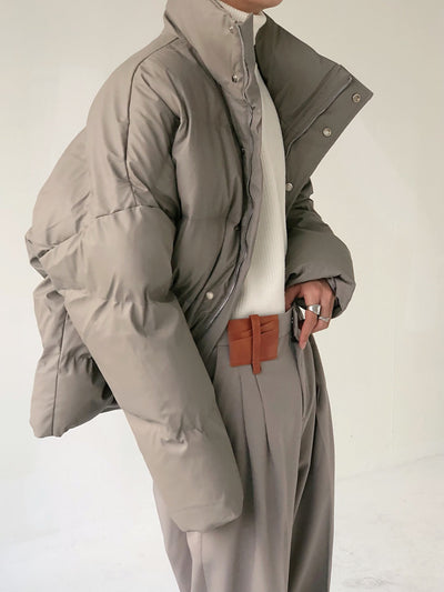 Abrigo Acolchado de Cuero PU con Cuello de Pie para Hombre - Image 2